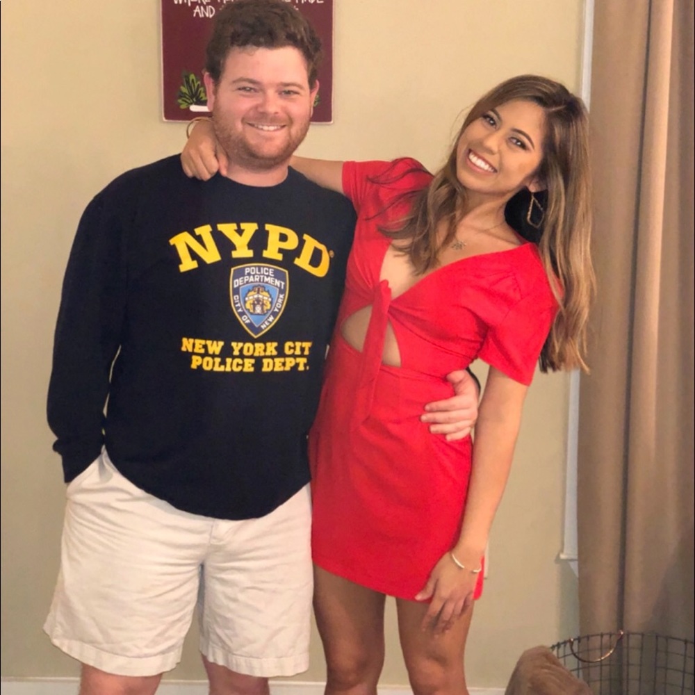 Red bow tie mini dress